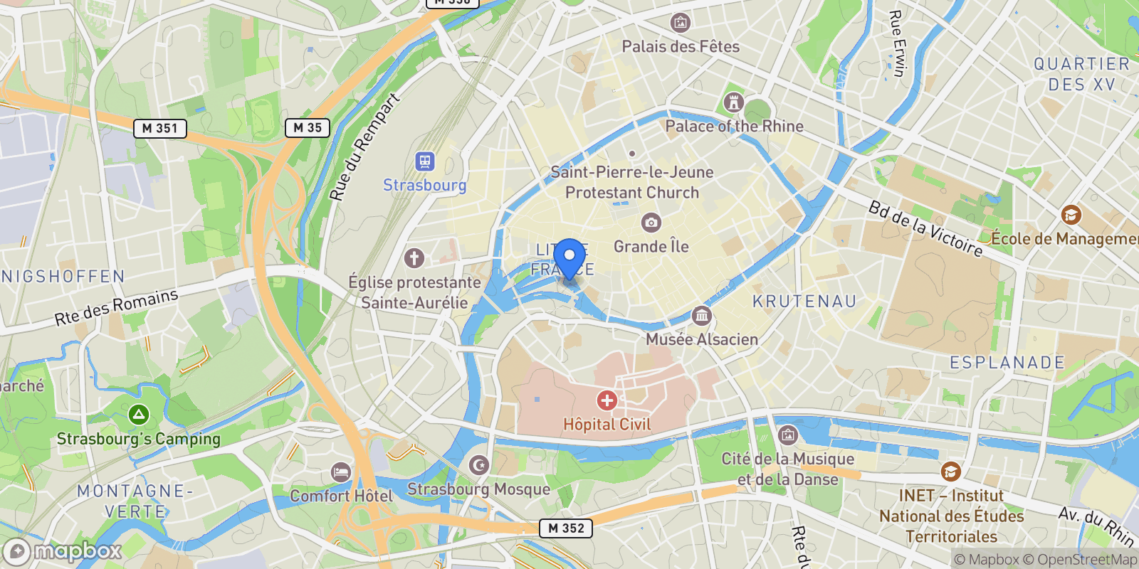 Map showing Strasbourg, Grand Est, France.