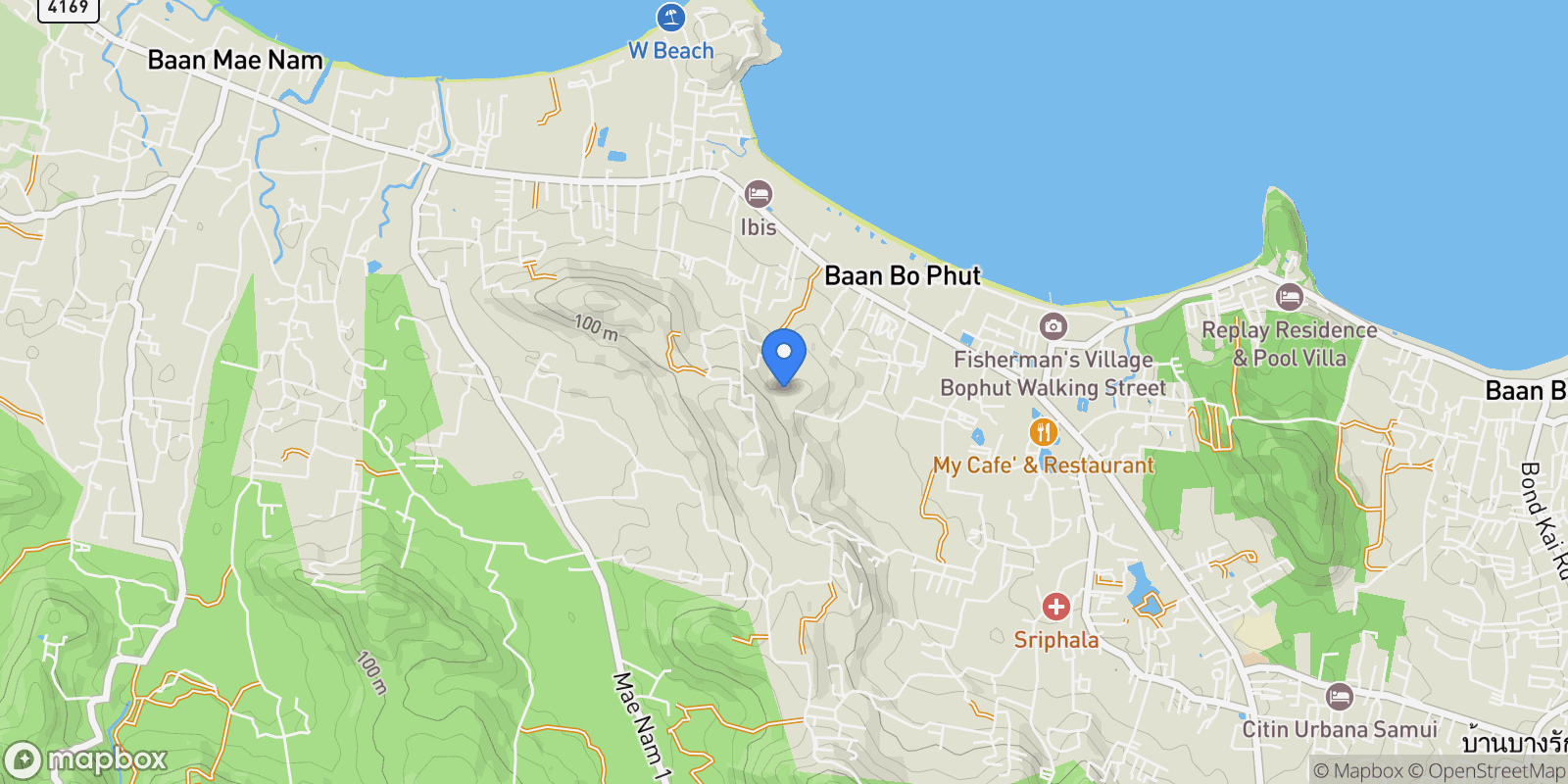 Map showing Koh Samui, Surat Thani, Thailand.