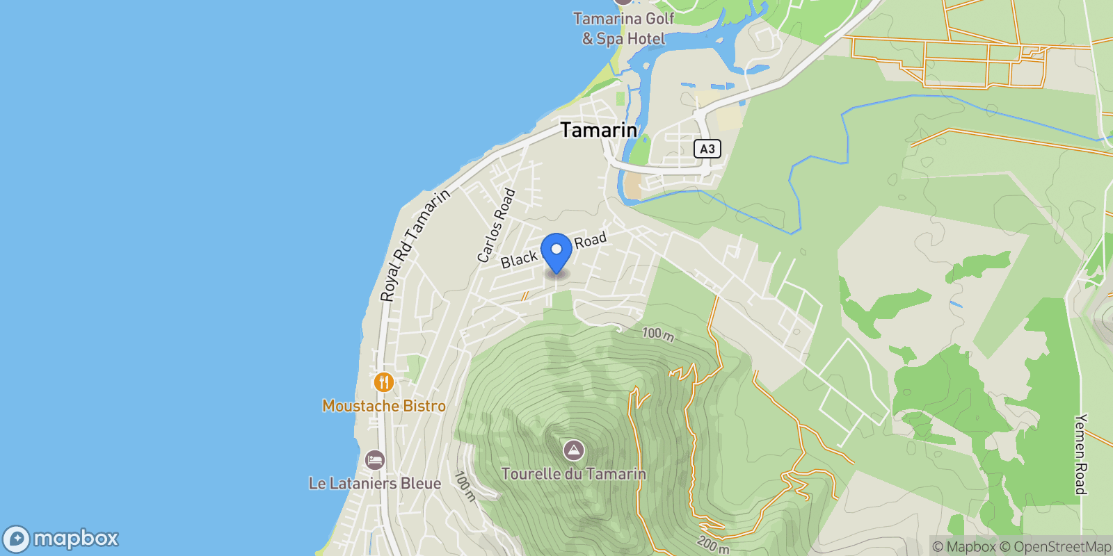 Map showing Tamarin, Rivière Noire District, Mauritius.