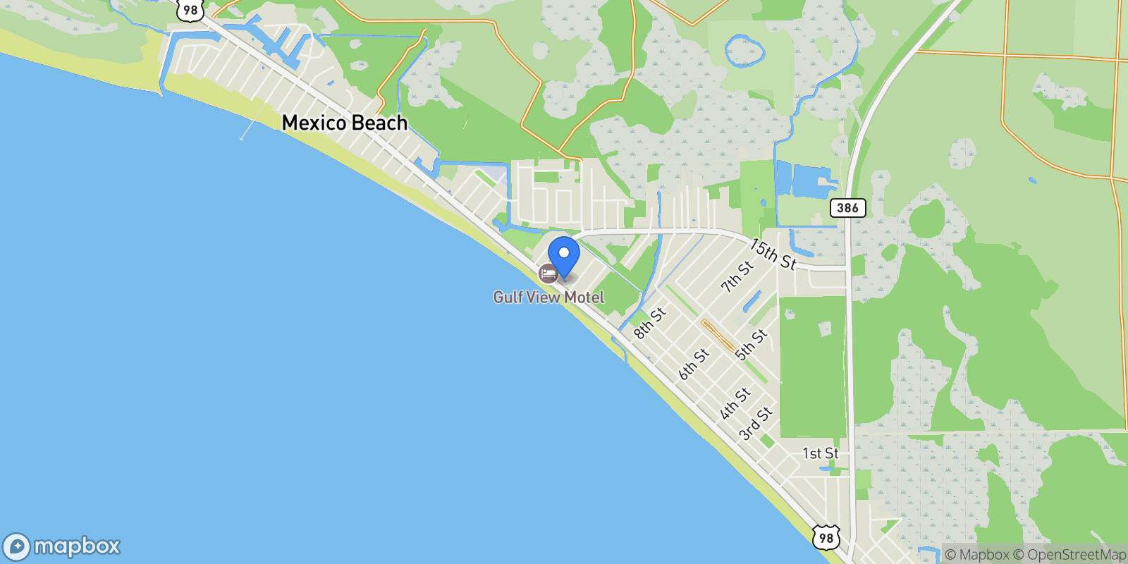 Map showing 1302 Highway 98 Unit# 1G, Mexico Beach, FL 32456, Port St. Joe, Florida, United States.