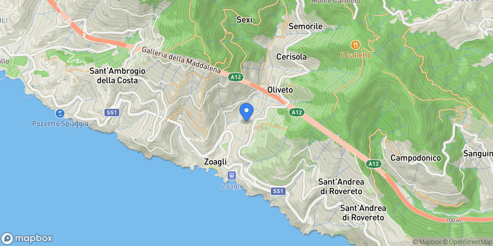 Map showing VIA DEI MULINI, Zoagli, Liguria, Italy.