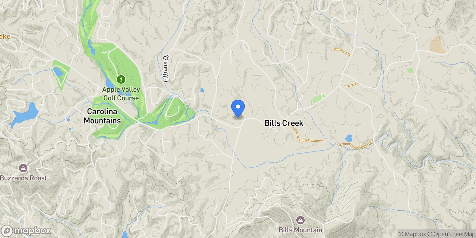 Map showing 1111 Bill's Creek Road, Lake Lure, NC 28746, Lake Lure, North Carolina, United States.