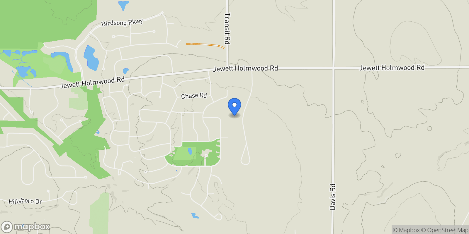 Map showing 7 Woodcrest Drive, Aurora, NY, 14127, USA, Orchard Park, New York, United States.