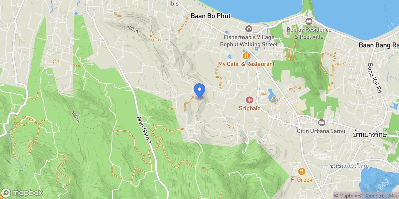 Map showing Koh Samui, Surat Thani, Thailand.