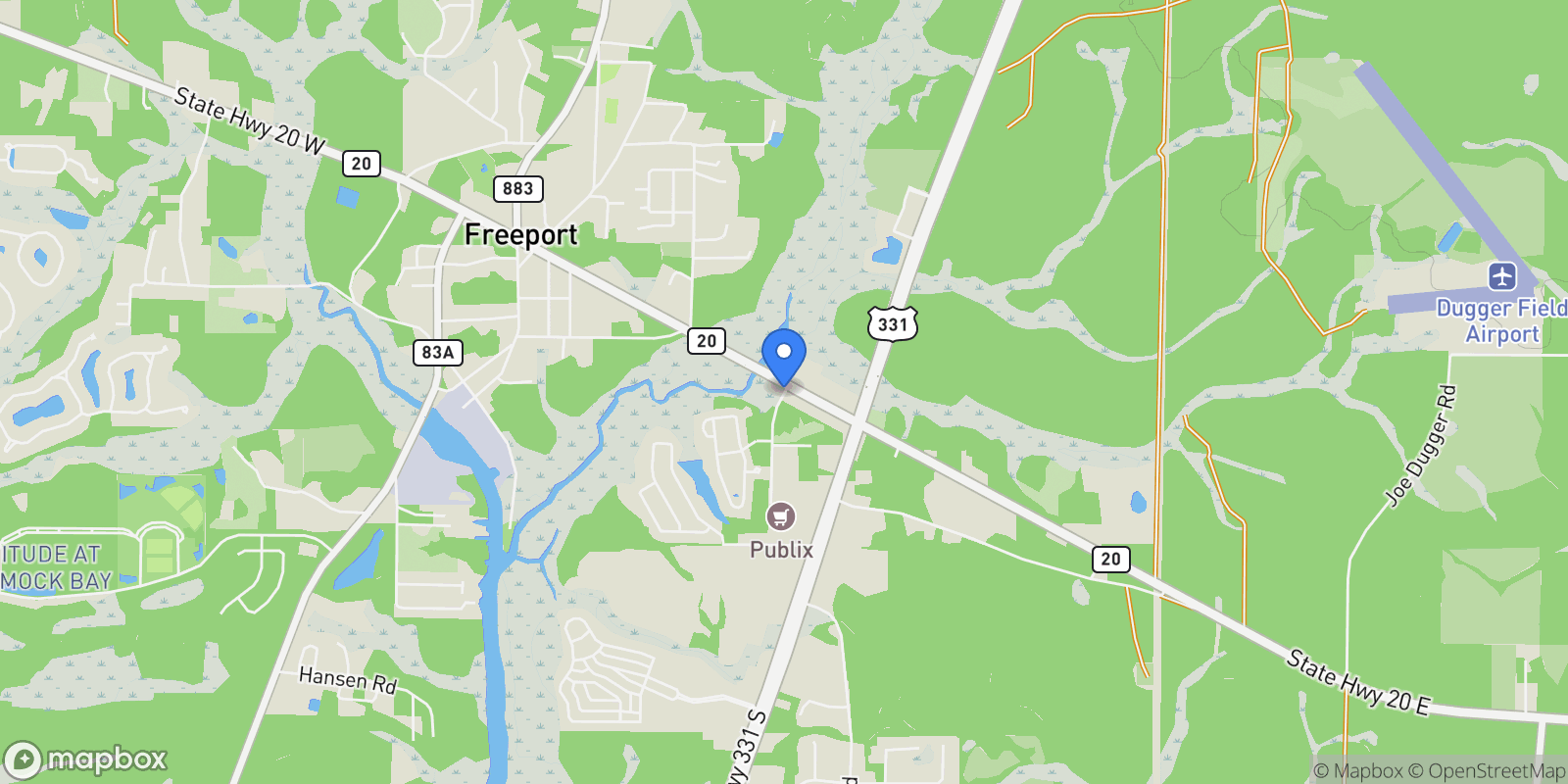 Map showing Highway 20 Blue Ridge Parkway, Freeport, FL 32439, Freeport, Florida, United States.