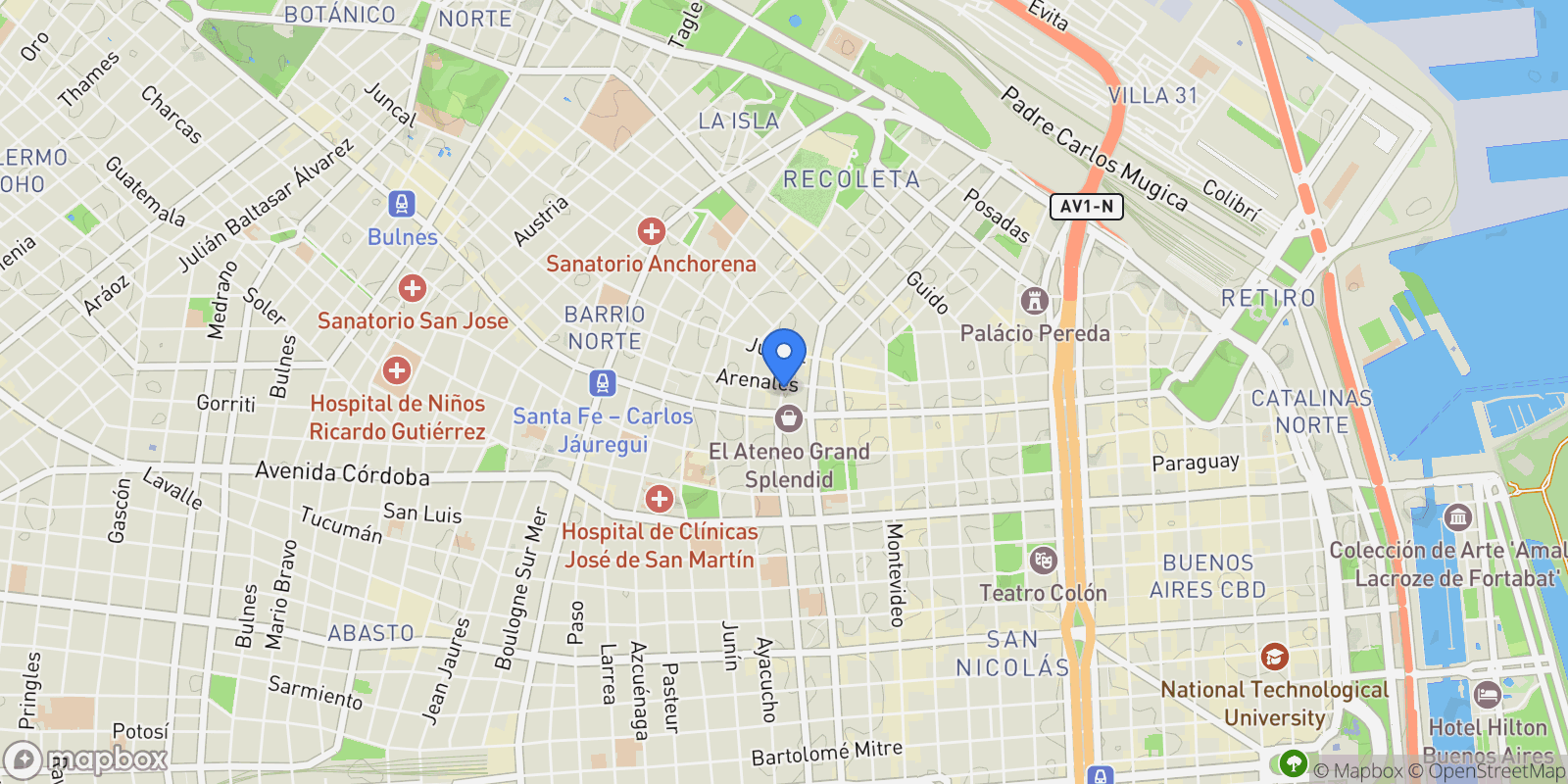 Map showing Riobamba al 1100, Recoleta, Buenos Aires, Buenos Aires, Argentina.