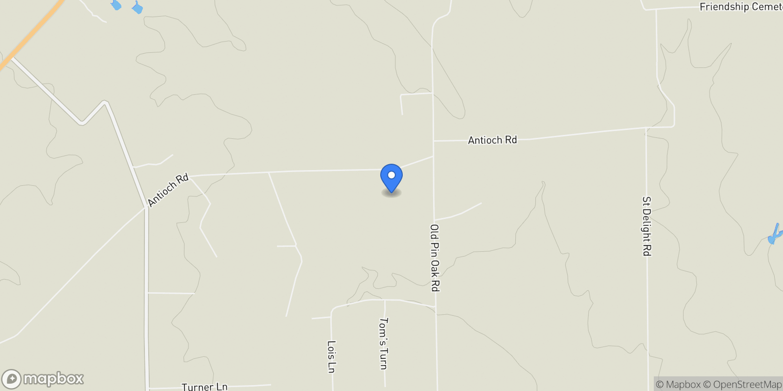 Map showing 1409 Antioch RD, Paige, Texas, United States.