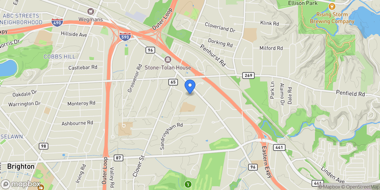 Map showing 2615 East Avenue , Brighton, NY 14610, Brighton, New York, United States.