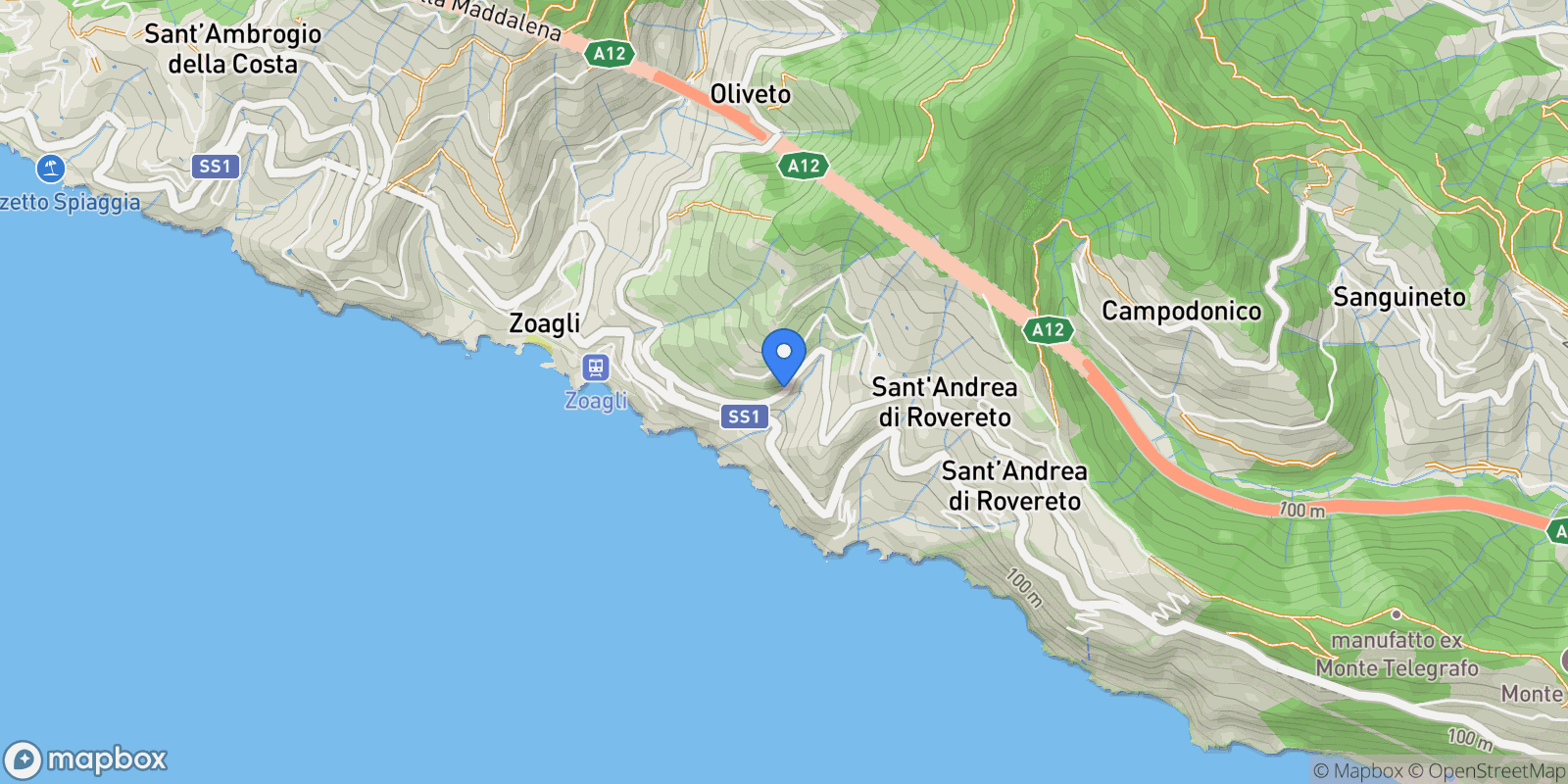 Map showing San Pietro de Rovereto, Zoagli, Liguria, Italy.