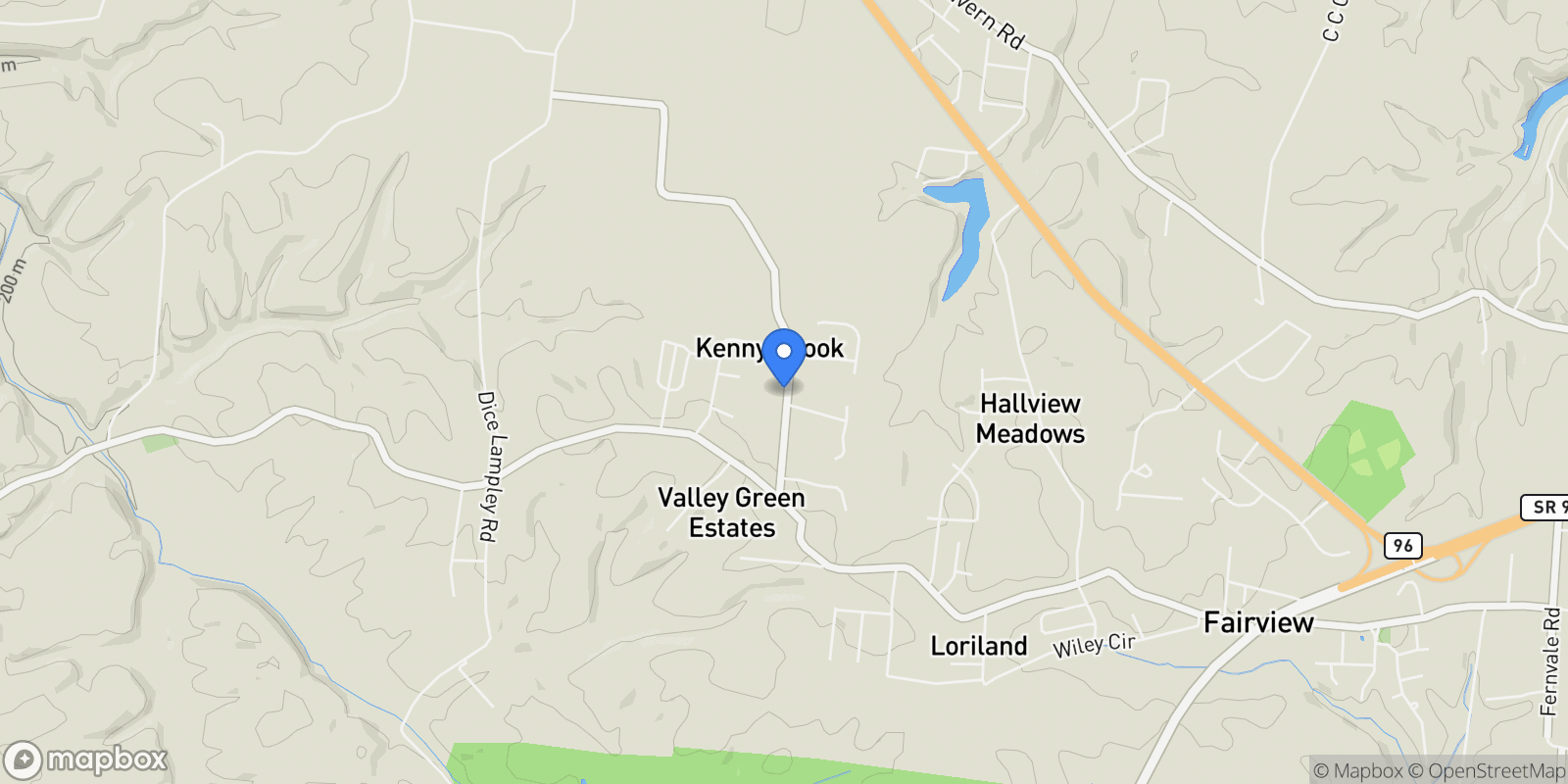 Map showing 7291 Belvoir Drive, Bon Aqua, Tennessee, United States.