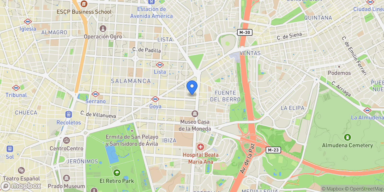 Map showing Goya, Madrid, MADRID, Madrid, Barrio Salamanca, Madrid, Spain.