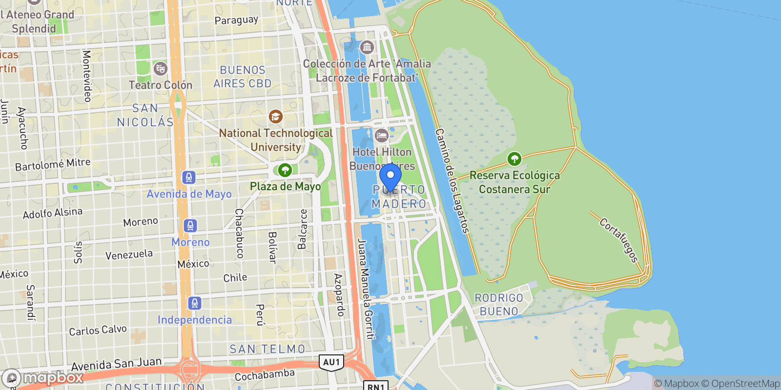 Map showing Juana Manso al 1100, Puerto Madero, Buenos Aires, Buenos Aires, Argentina.