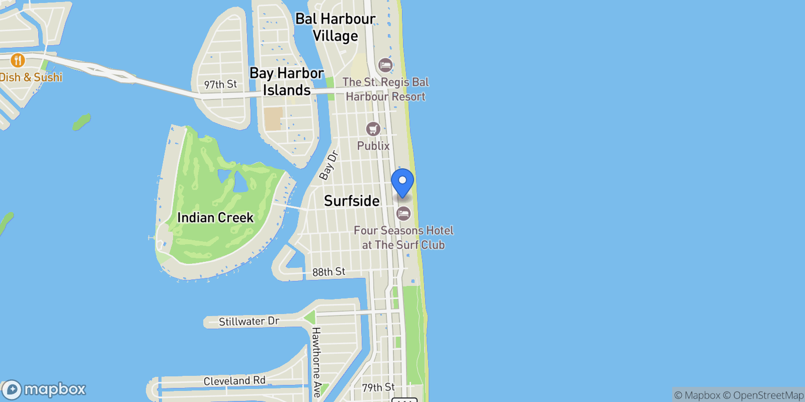 Map showing 9111 Collins Ave N-322, Bal Harbour, Florida, United States.