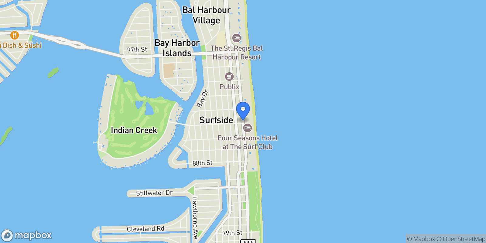 Map showing 9111 Collins Ave N-317, Bal Harbour, Florida, United States.