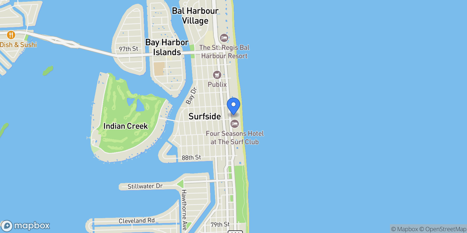 Map showing 9001 Collins Ave S-305, Bal Harbour, Florida, United States.