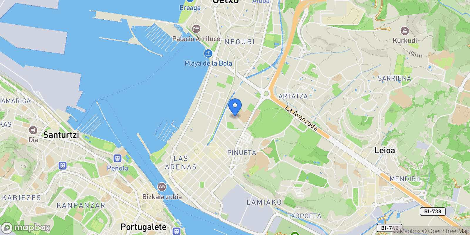 Map showing Las Arenas Centro, Getxo, VIZCAYA, Getxo, Getxo, Basque Country, Spain.