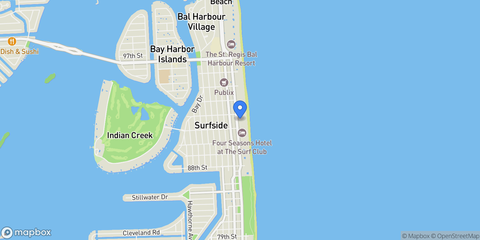 Map showing 9149 Collins Ave 602, Bal Harbour, Florida, United States.