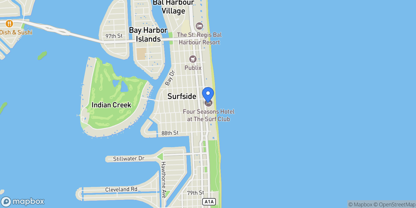 Map showing 9111 Collins Ave N-PH6, Bal Harbour, Florida, United States.