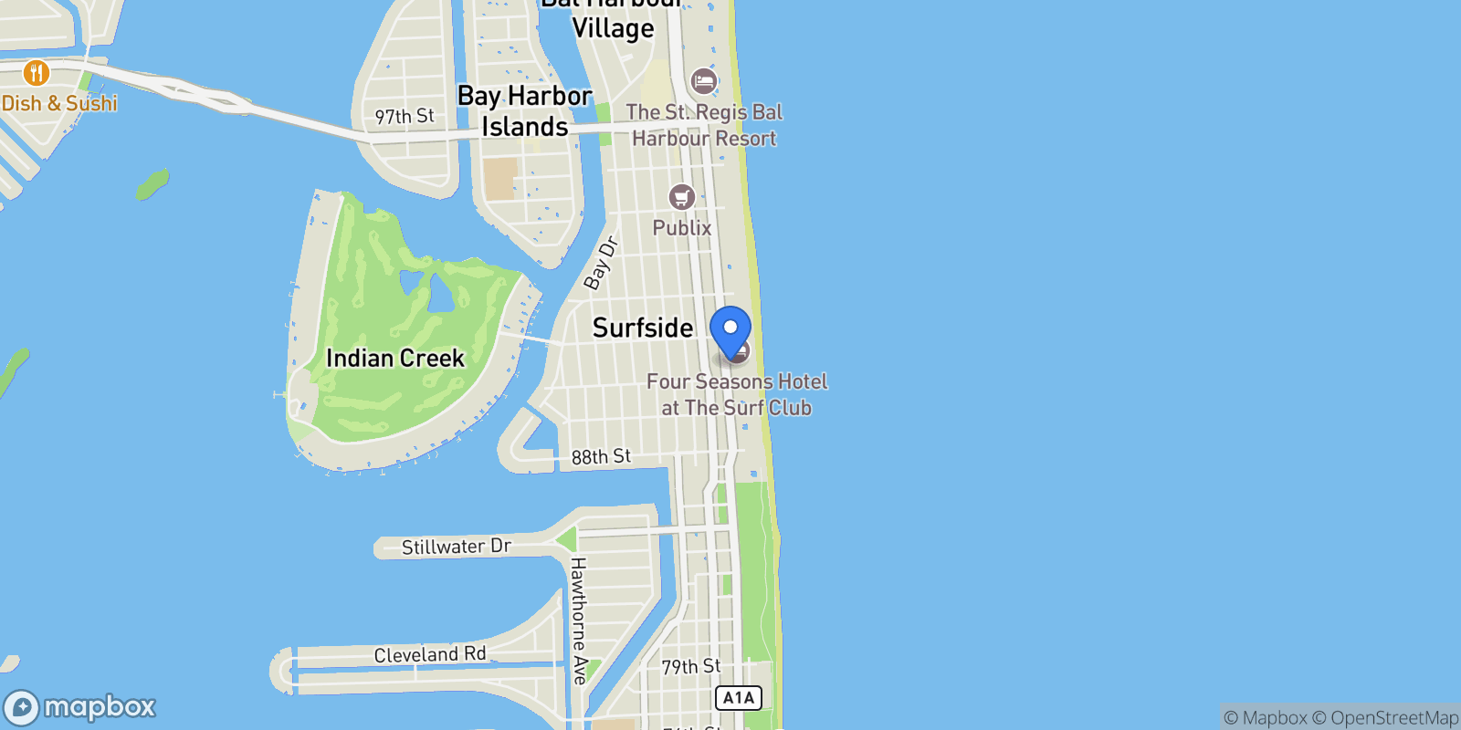 Map showing 9001 Collins Ave S-201, Bal Harbour, Florida, United States.