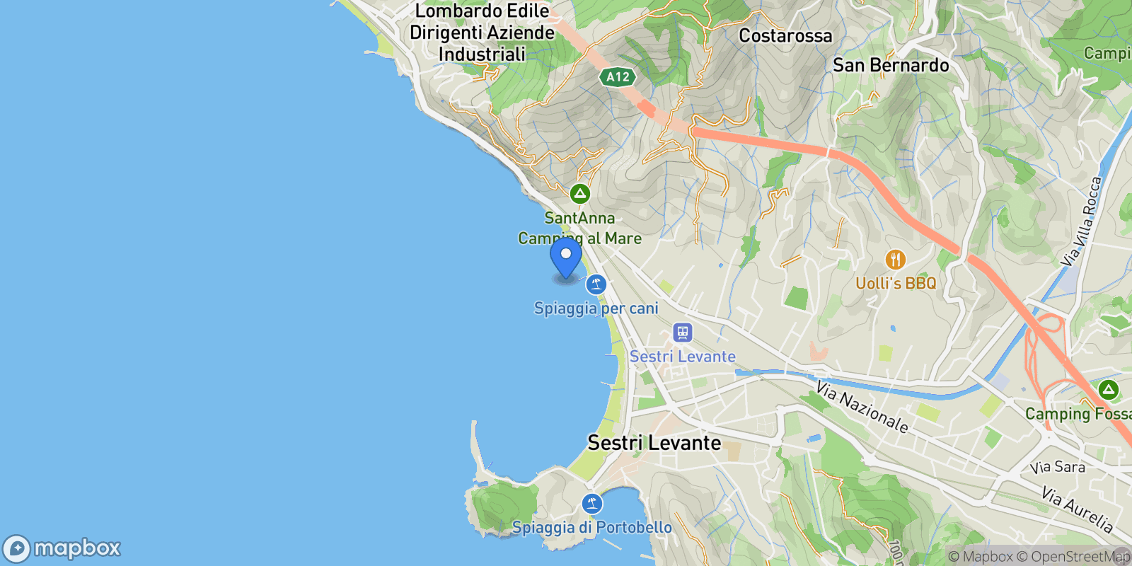 Map showing Sestri Levante, Liguria, Italy.