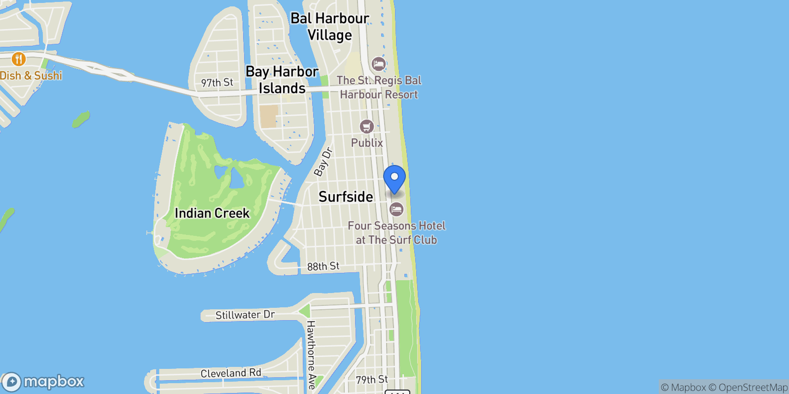 Map showing 9111 Collins Ave N-914, Bal Harbour, Florida, United States.