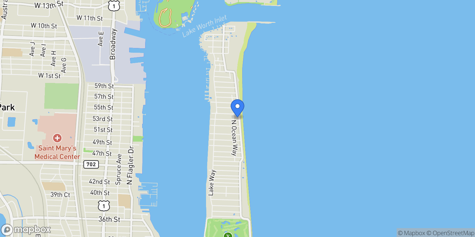 Map showing 1285 N Ocean Boulevard, Palm Beach, Florida, United States.
