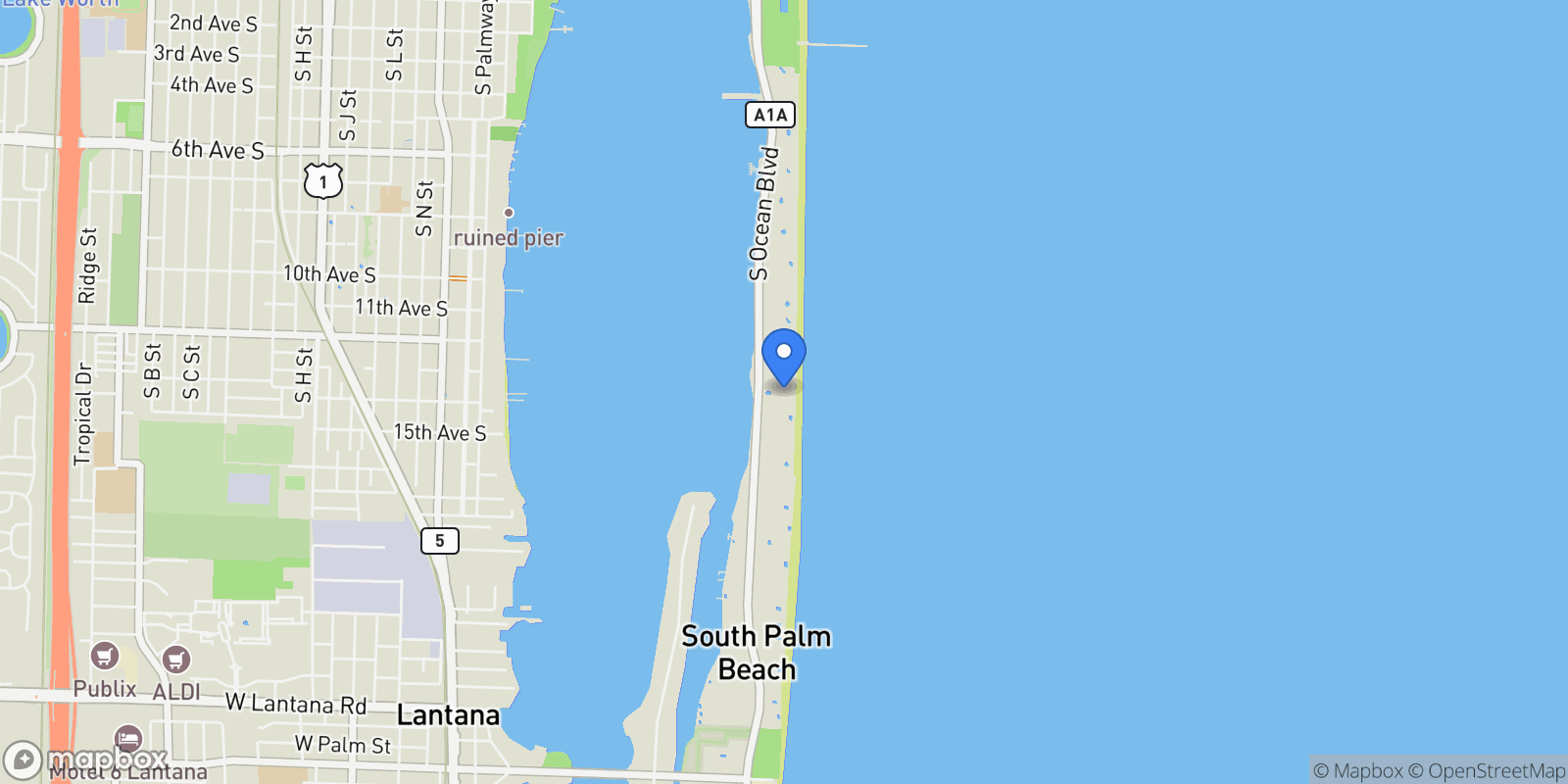 Map showing 3390 S Ocean Boulevard 305, Palm Beach, Florida, United States.
