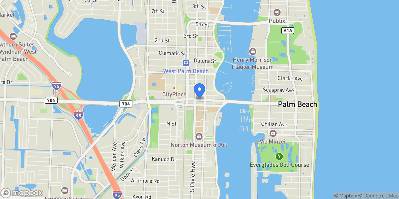 Map showing 701 S Olive Avenue 1419, West Palm Beach, Florida, United States.