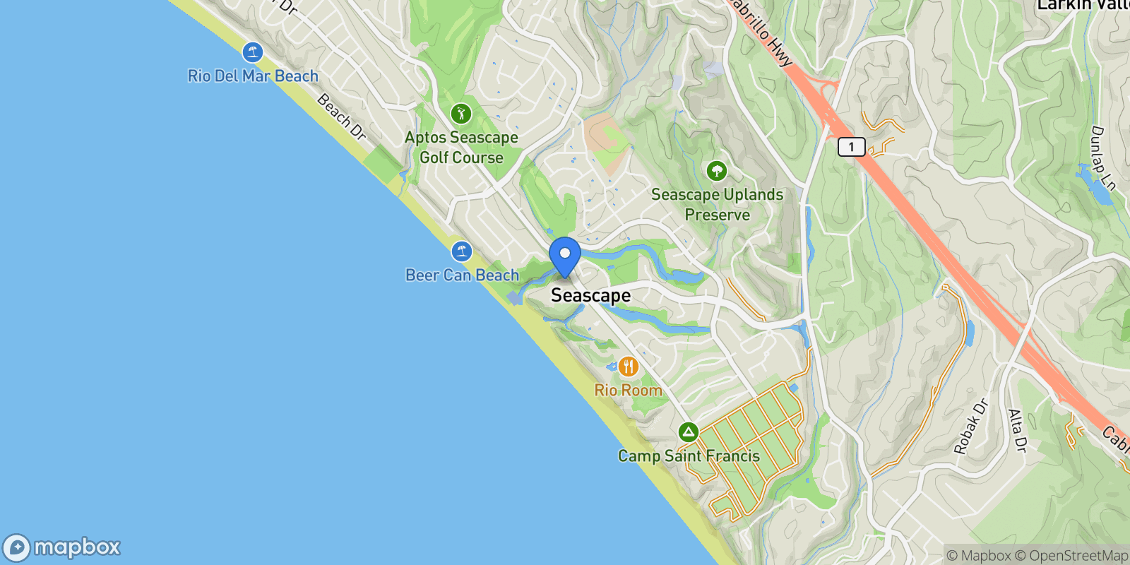 Map showing 29 Seascape Resort Drive, Aptos, California, United States.