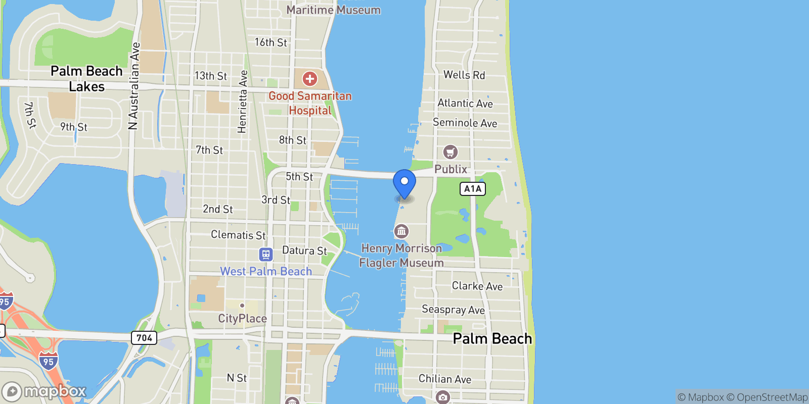 Map showing 44 Cocoanut Row 510/511 B, Palm Beach, Florida, United States.