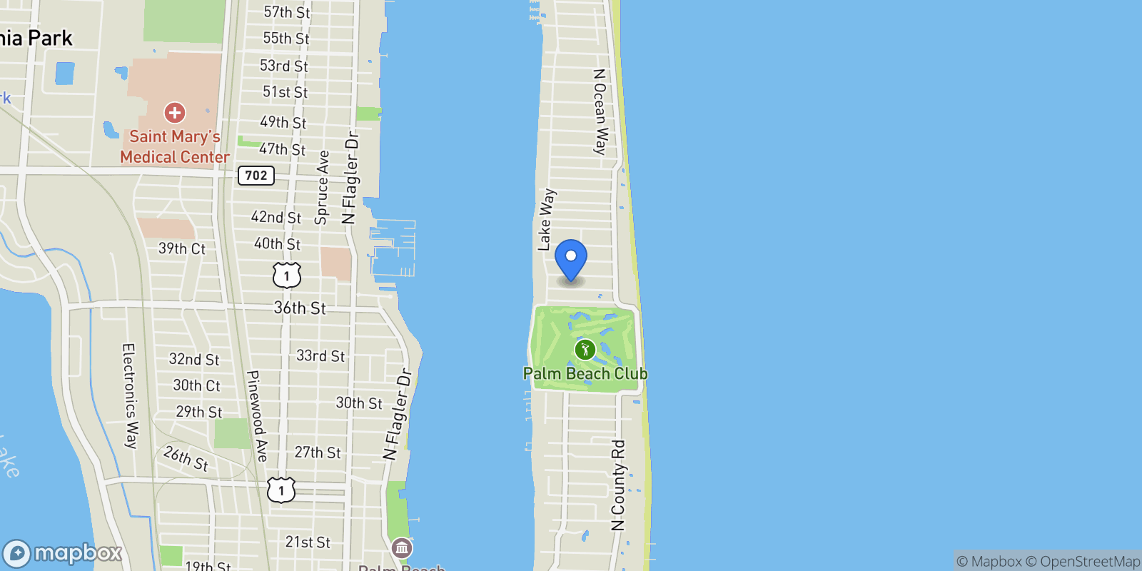 Map showing 269 Jamaica Lane, Palm Beach, Florida, United States.