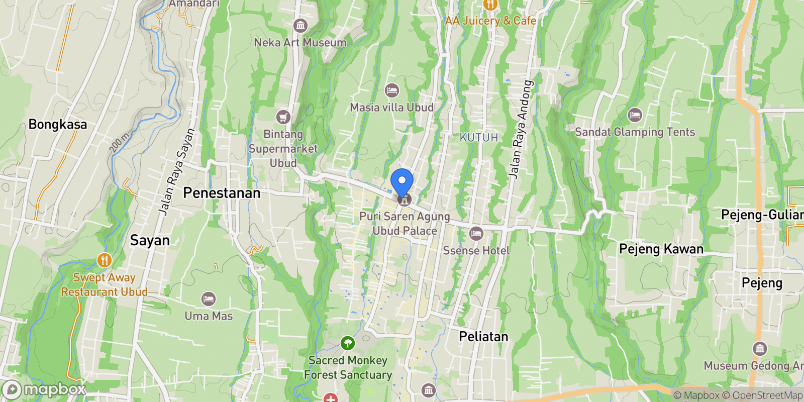 Map showing Ubud, Gianyar Regency, Bali, Indonesia, Ubud, Bali, Indonesia.