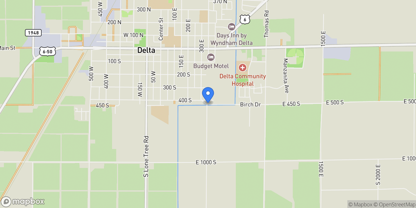 Map showing 405 E 500 S, Delta, Utah, United States.