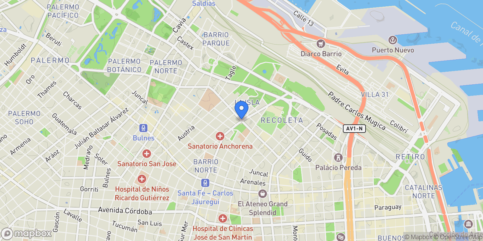Map showing Posadas al 1100, Recoleta, Buenos Aires, Buenos Aires, Argentina.