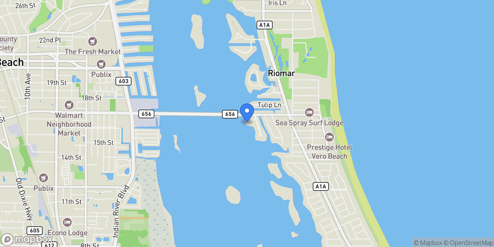 Map showing 526 Point Lane, Vero Beach, Florida, United States.