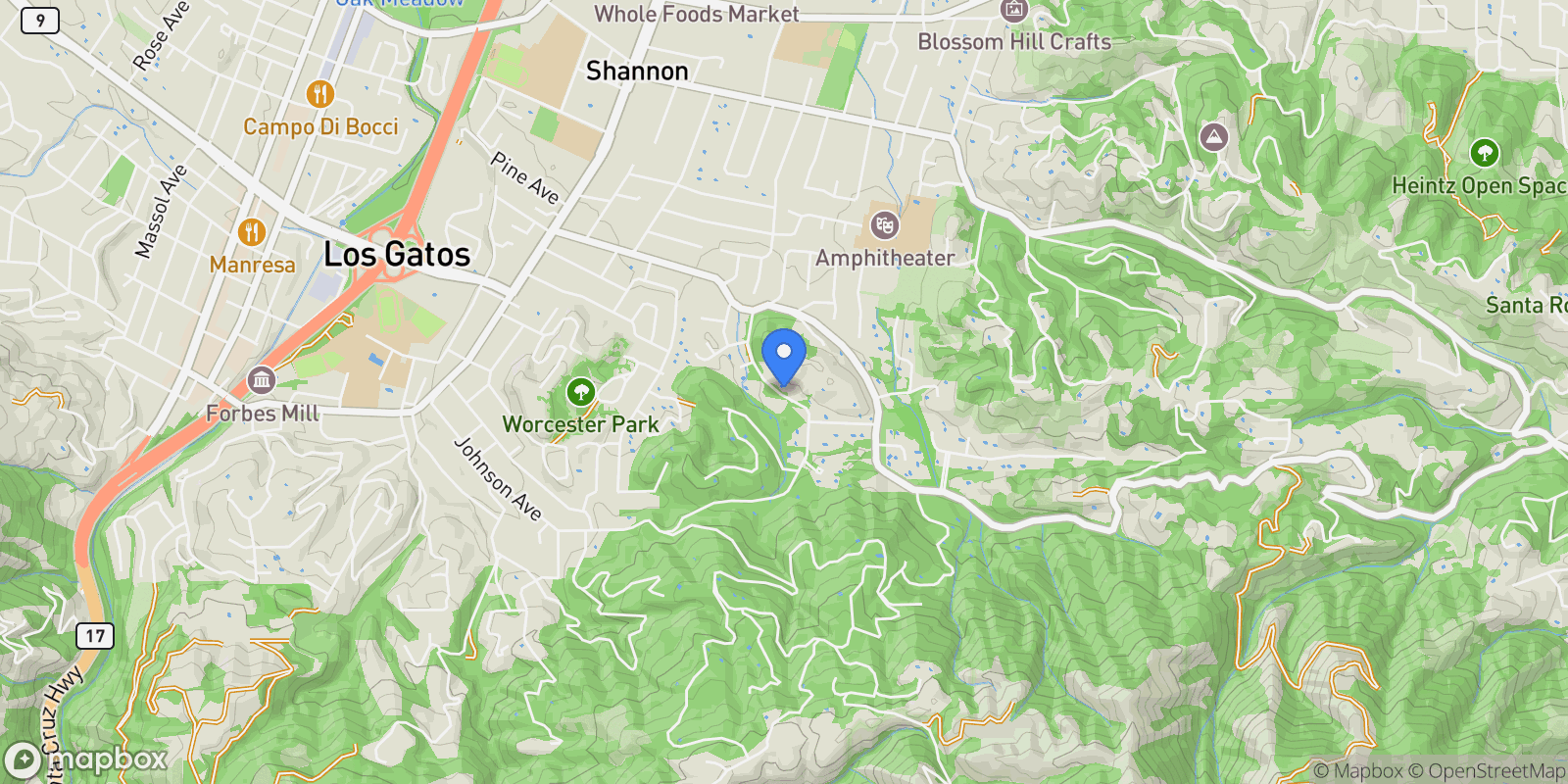 Map showing 16497 S Kennedy Road, Los Gatos, California, United States.