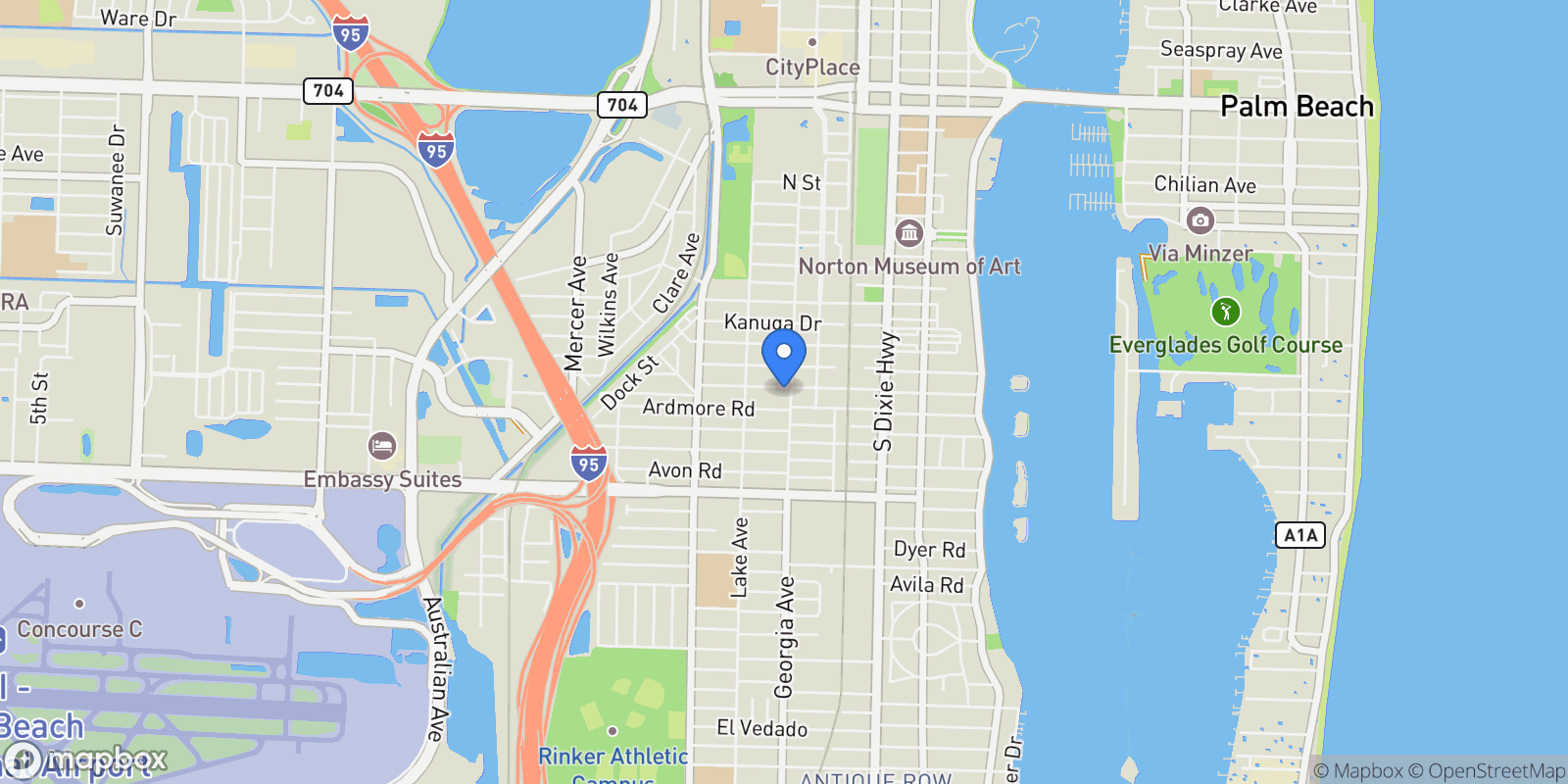 Map showing 704 Claremore Drive, West Palm Beach, Florida, United States.
