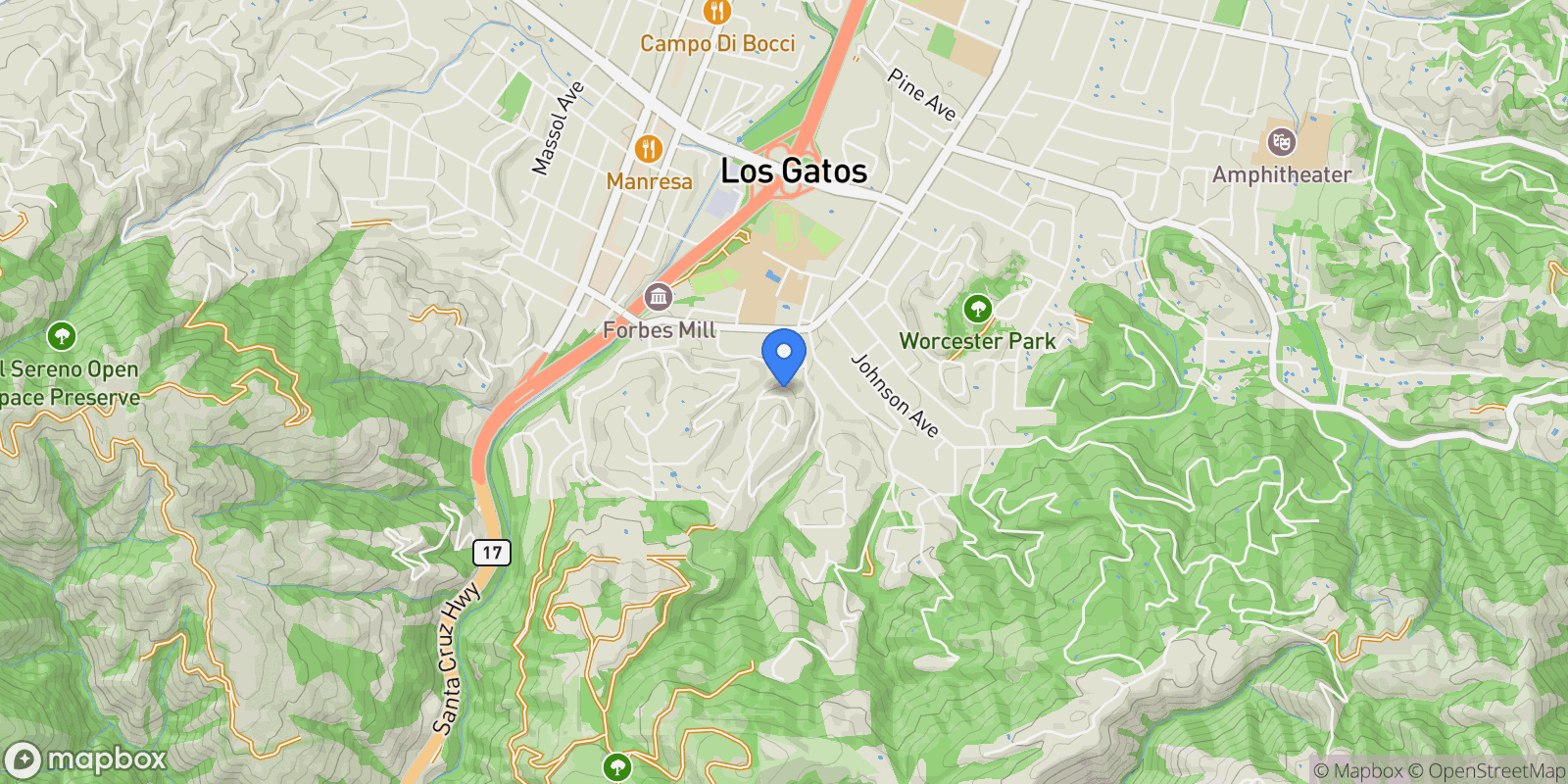 Map showing 25 Grove Street, Los Gatos, California, United States.