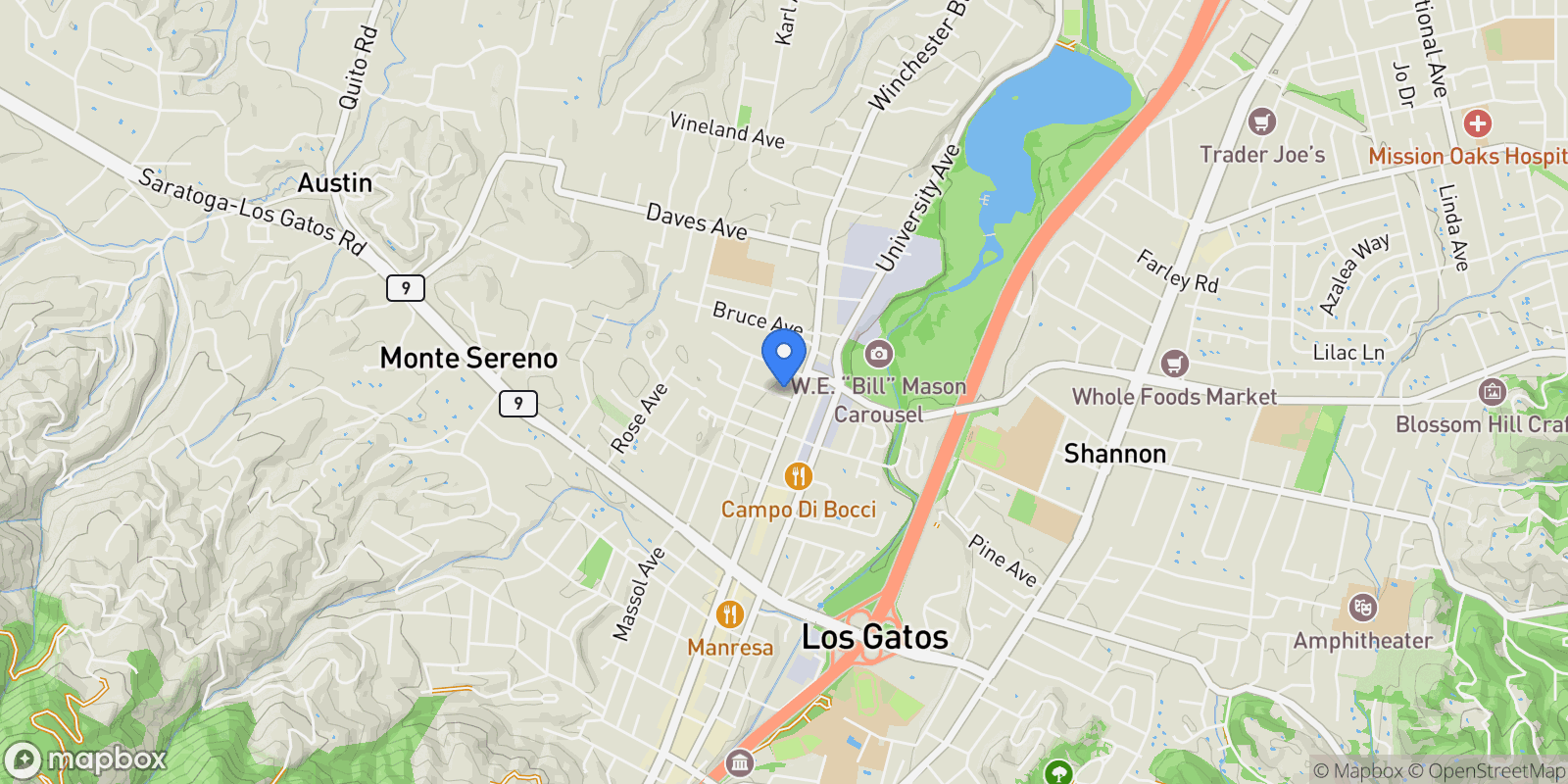 Map showing 216 San Mateo Avenue, Los Gatos, California, United States.