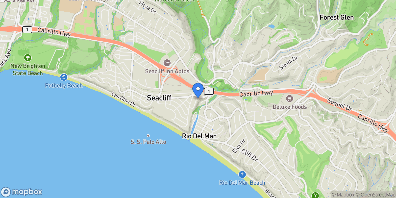 Map showing 105 Sea Terrace Way, Aptos, California, United States.