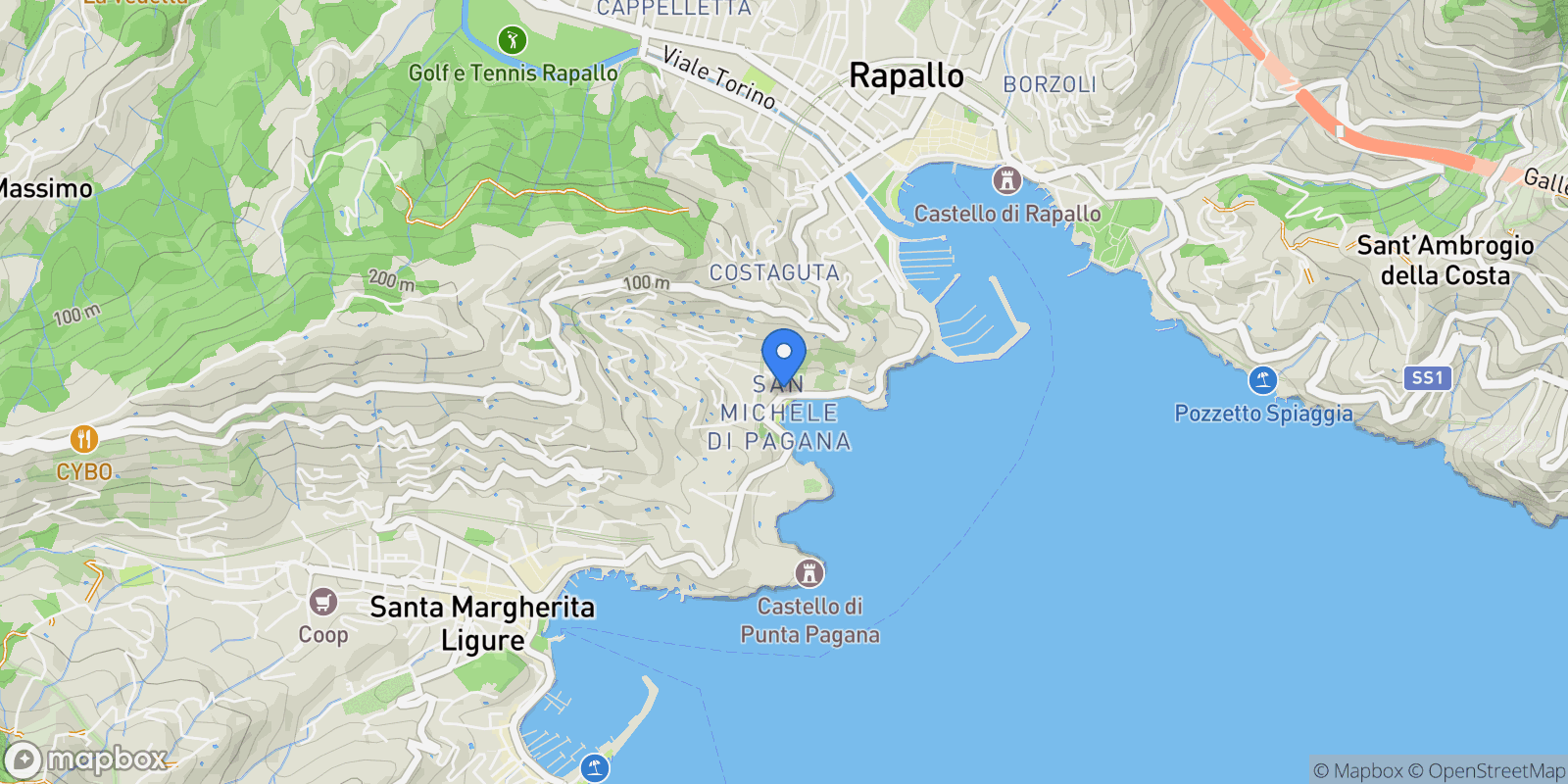 Map showing Via dei Pitosfori, 2, 16035 Rapallo GE, Italy, Rapallo, Liguria, Italy.