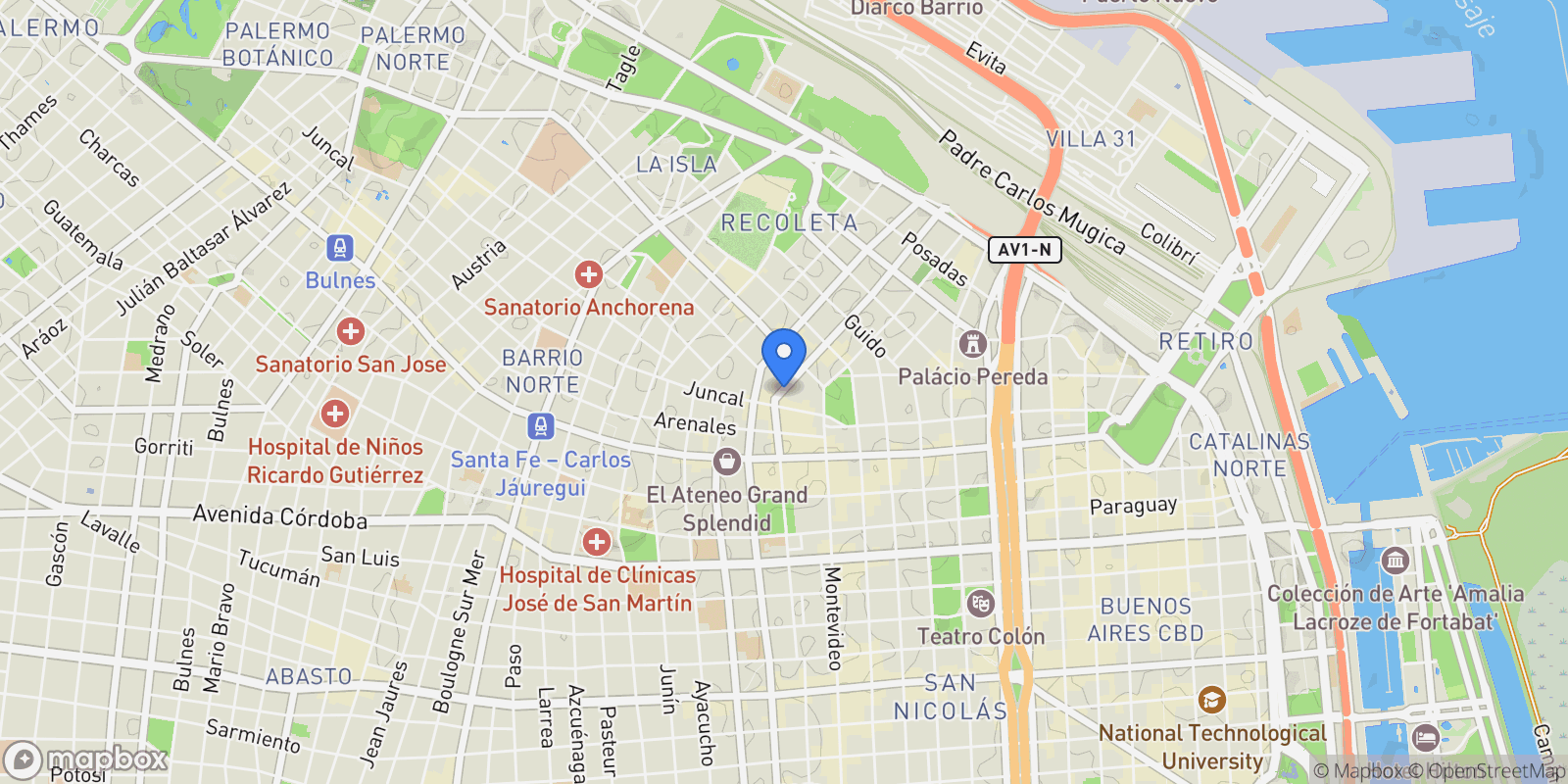 Map showing Rodríguez Peña al 1300, Recoleta, Buenos Aires, Buenos Aires, Argentina.