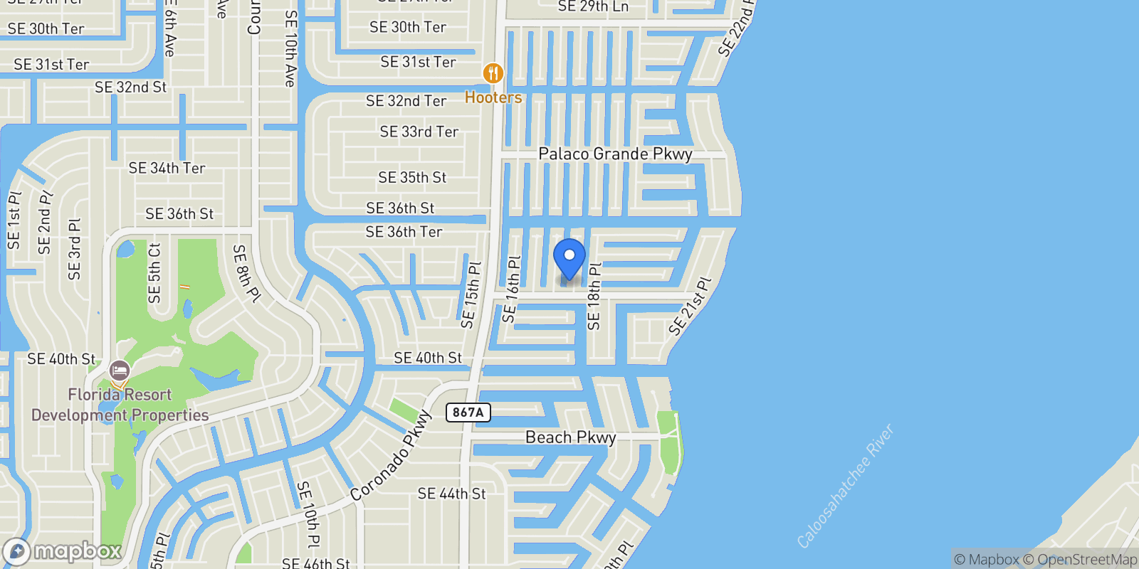 Map showing 3728 SE 18th Avenue, Cape Coral, Florida, United States.