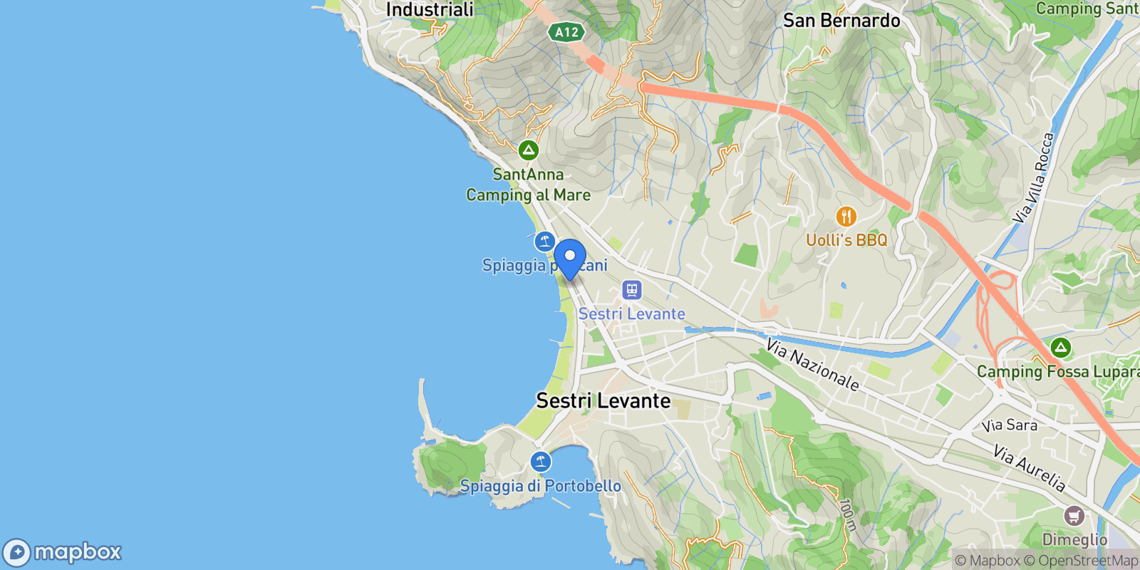 Map showing Lungomare Giovanni Descalzo, 44-58, 16039 Sestri Levante GE, Italy, Sestri Levante, Liguria, Italy.