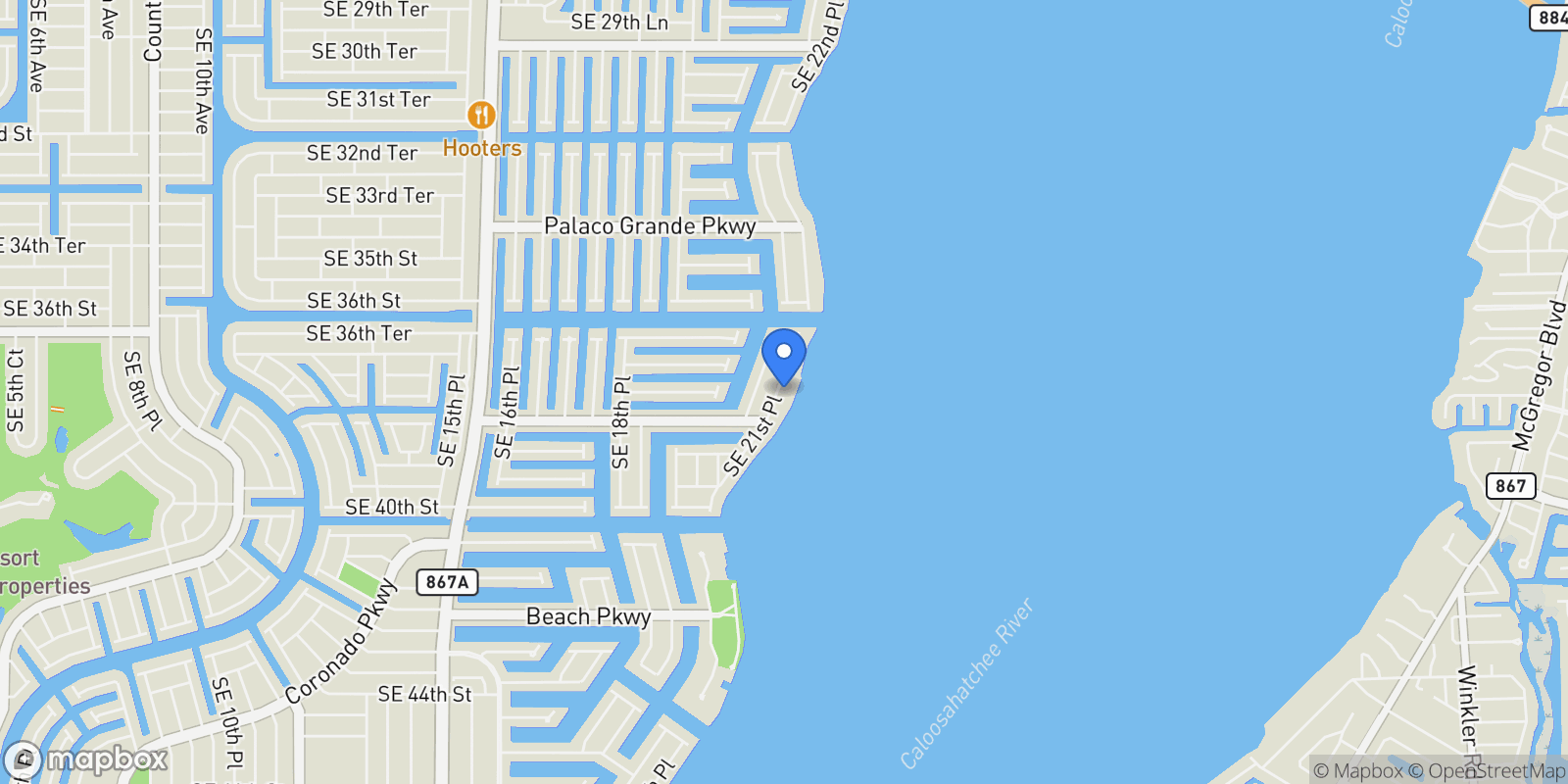 Map showing 3715 SE 21st Place, Cape Coral, Florida, United States.