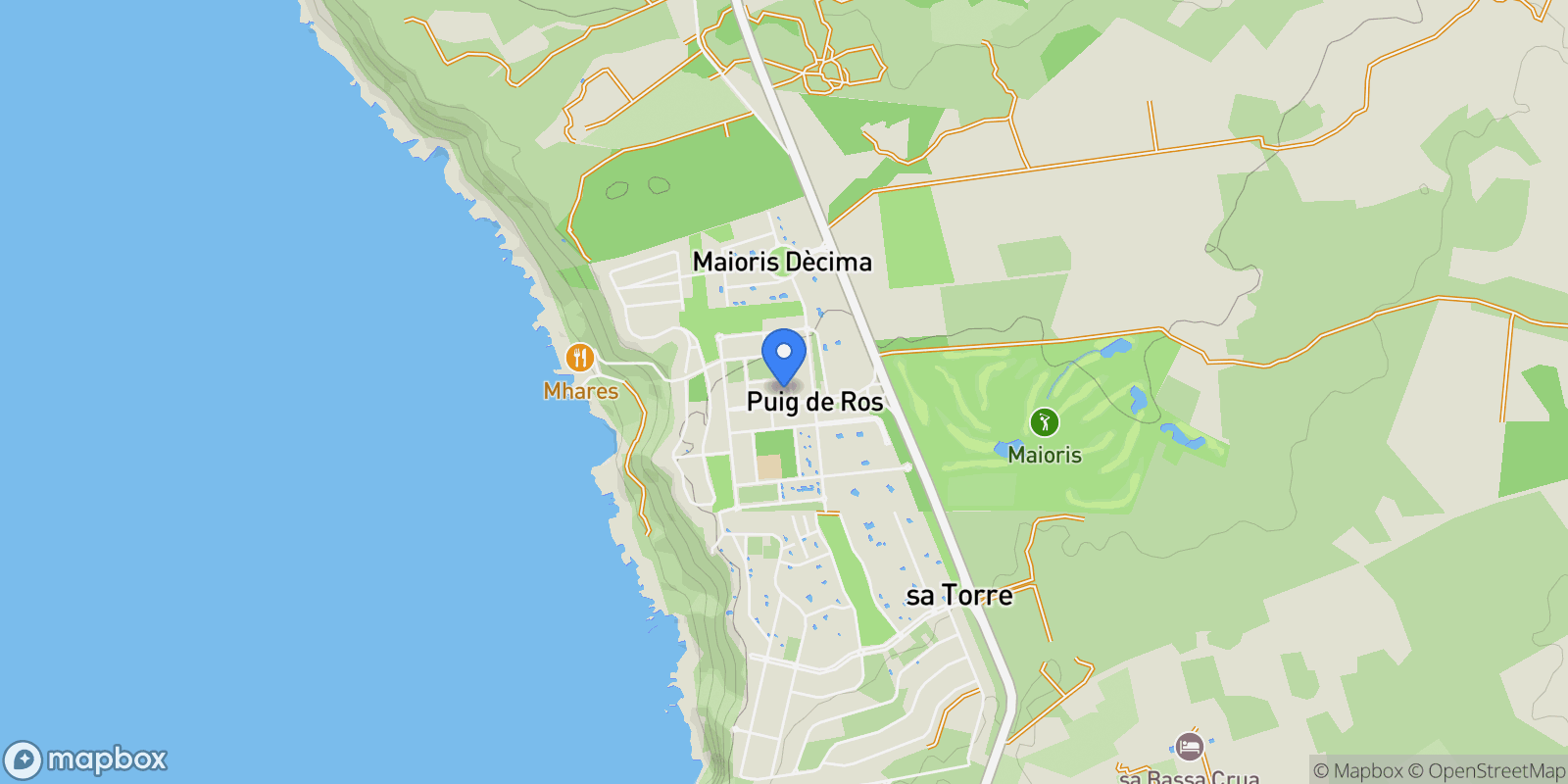Map showing 07609 Puigderrós, Illes Balears, Spain, Llucmajor, Balearic Islands, Spain.