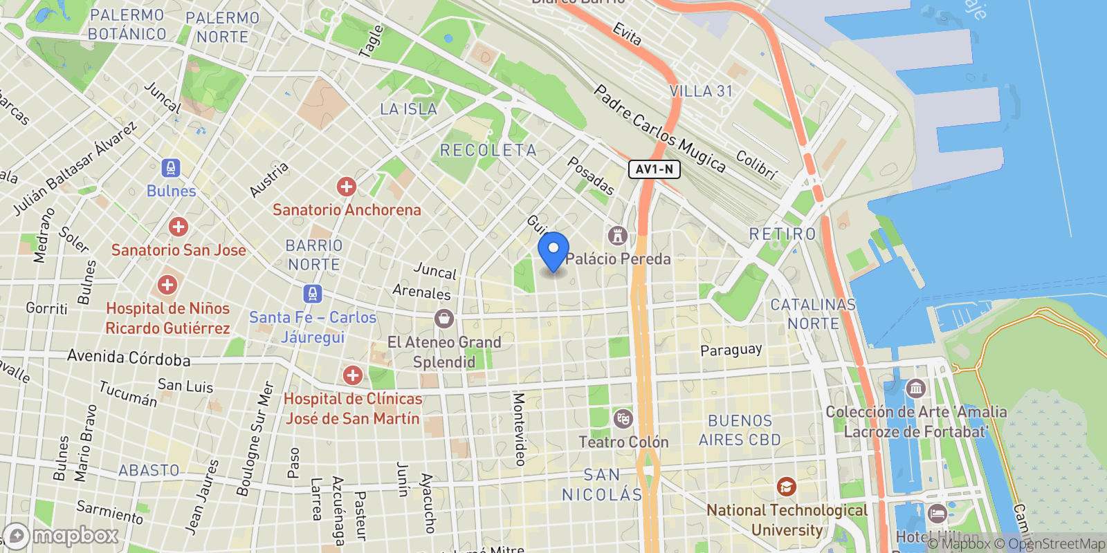 Map showing Uruguay al 1200, Recoleta, Buenos Aires, Buenos Aires, Argentina.