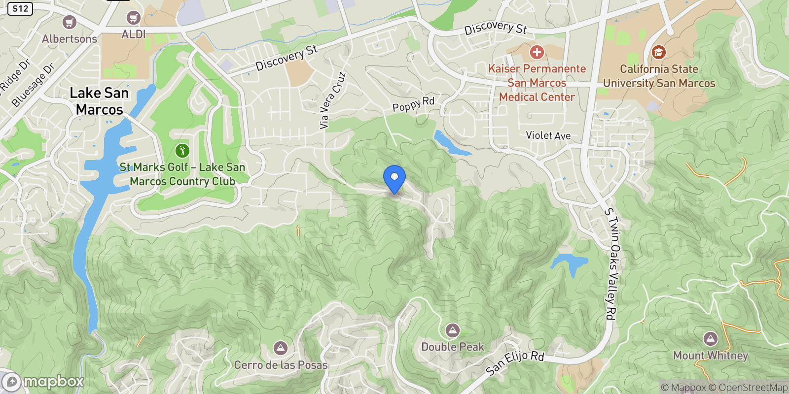 Map showing 1122 Via Vera Cruz, San Marcos, California, United States.