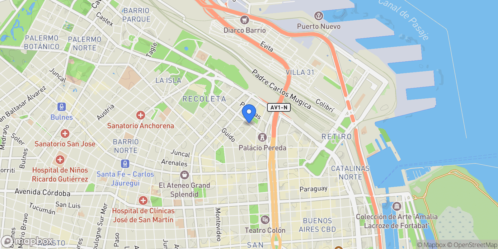 Map showing Av. Alvear al 1500, Recoleta, Buenos Aires, Buenos Aires, Argentina.