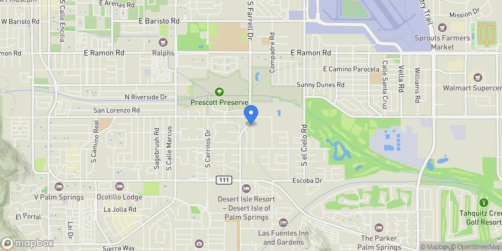 Map showing 1111 S San Joaquin, Palm Springs, California, United States.